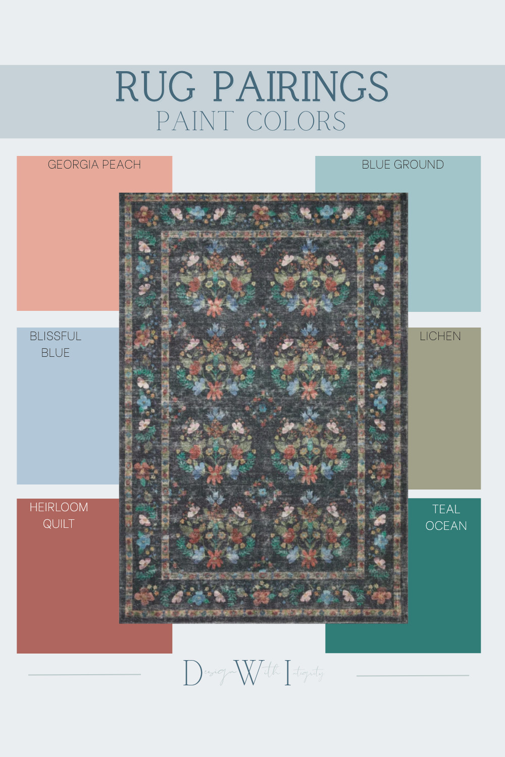 Bold, moody, and full of personality—this week’s Paint Pairings explores a richly patterned area rug paired with coordinating paint colors that bring warmth and vibrancy to your space. From the soft tones of Blissful Blue to the depth of Teal Ocean and the earthy charm of Heirloom Quilt, this palette is a perfect blend of contrast and cohesion.

Whether your style leans modern eclectic or classic traditional, these color combinations add depth and character to any room. Save this post for your next project and shop similar rugs through our LTK to create a space that feels uniquely yours.

Which color pairing would you use—soft and subtle or bold and vibrant? Let us know in the comments below.

#interiordesigninspo #ltkhome #shopltk #shopthepost #homedecorinspo #beautifulhomes #designwithintegrity #interiorstyleguide #moodboardinspiration #paintpairings #rugpairings #colorpaletteinspo #homedesignideas #timelessdesign #cozyhomevibes #neutralhome #affordablehomedecor #interiordesigntips #homestylingideas #interiorinspiration #interiordesigncommunity #classicinteriors #interiordesigntrends #decorinspiration #designseries 

 #LTKHome