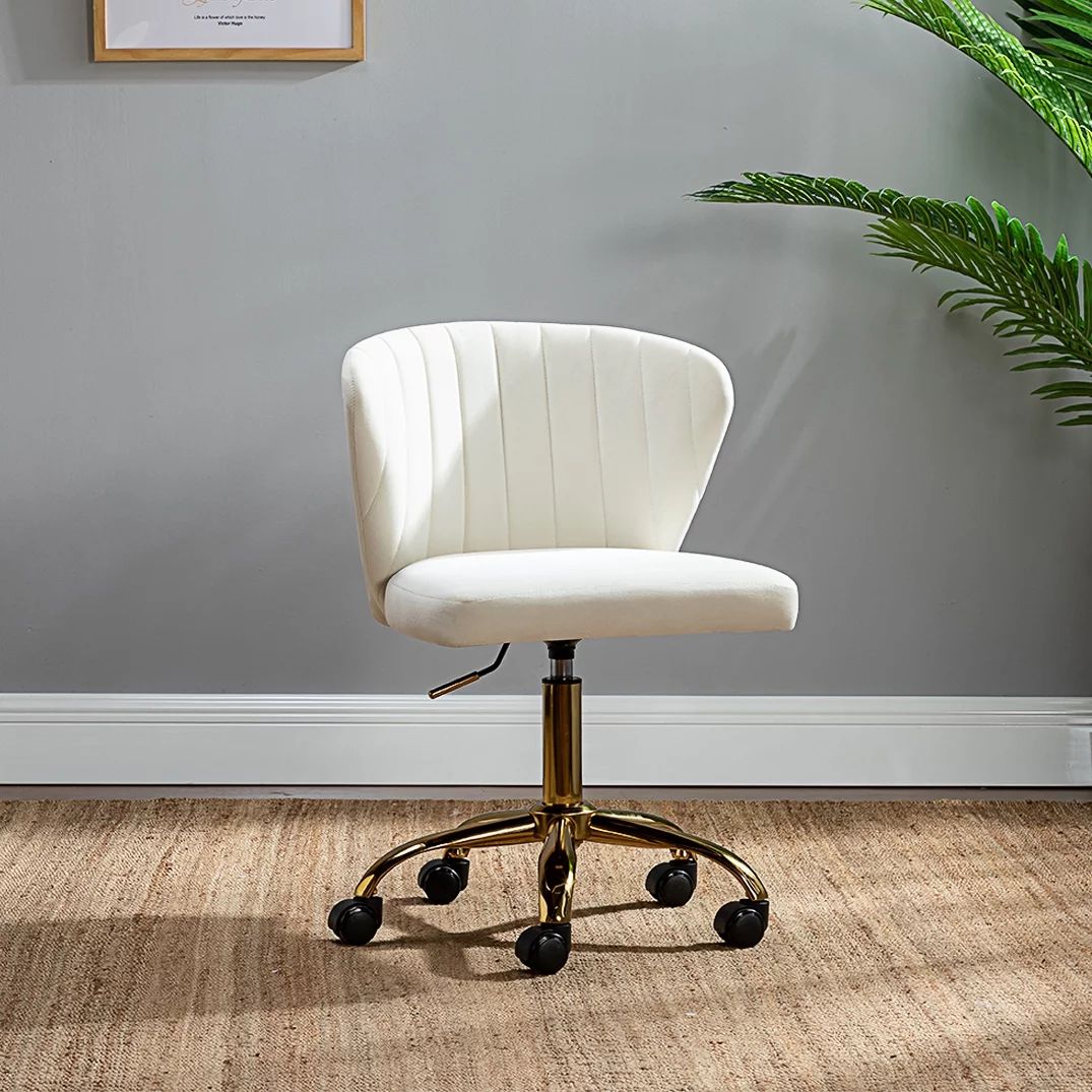 14 Karat Home Ilia Adjustable Swivel Task Chair Upholstered with Tufted Back in Ivory | Walmart (US)