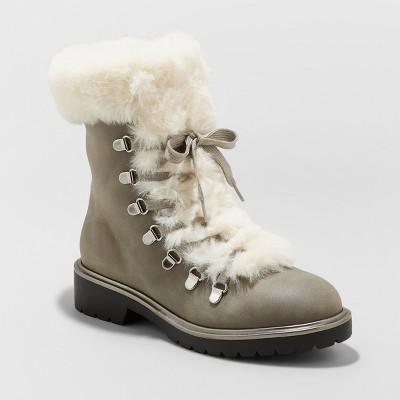 Women's Neveah Faux Fur Lace Up Boots - A New Day™ Gray 8 | Target