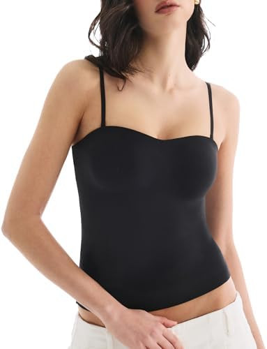 Built in Bra Tank Tops for Women, Double Lined Padded Cami Scoop Neck Spaghetti Straps Basic Summ... | Amazon (US)