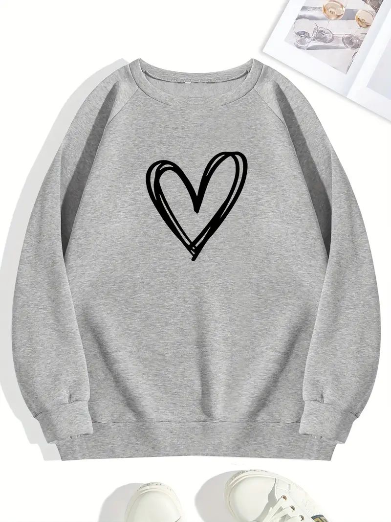 Heart Print Sweatshirt, Casual Long Sleeve Crew Neck Sweatshirt, Women's Clothing | Temu Affiliate Program