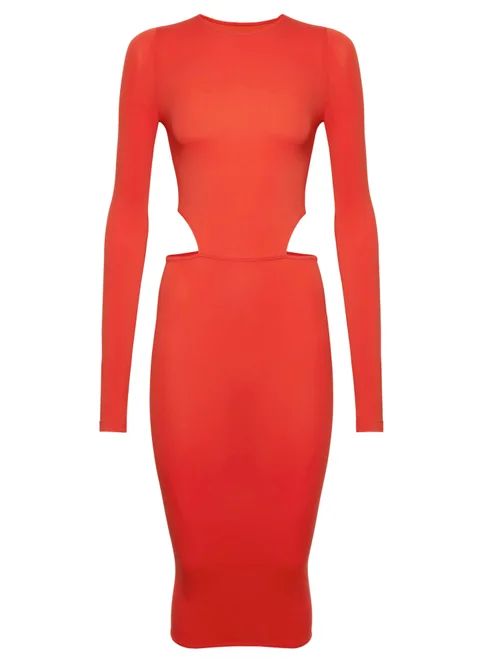 Wolford X Amina Muaddi - Cutout Long-sleeve Jersey Dress - Womens - Red | Matches (US)