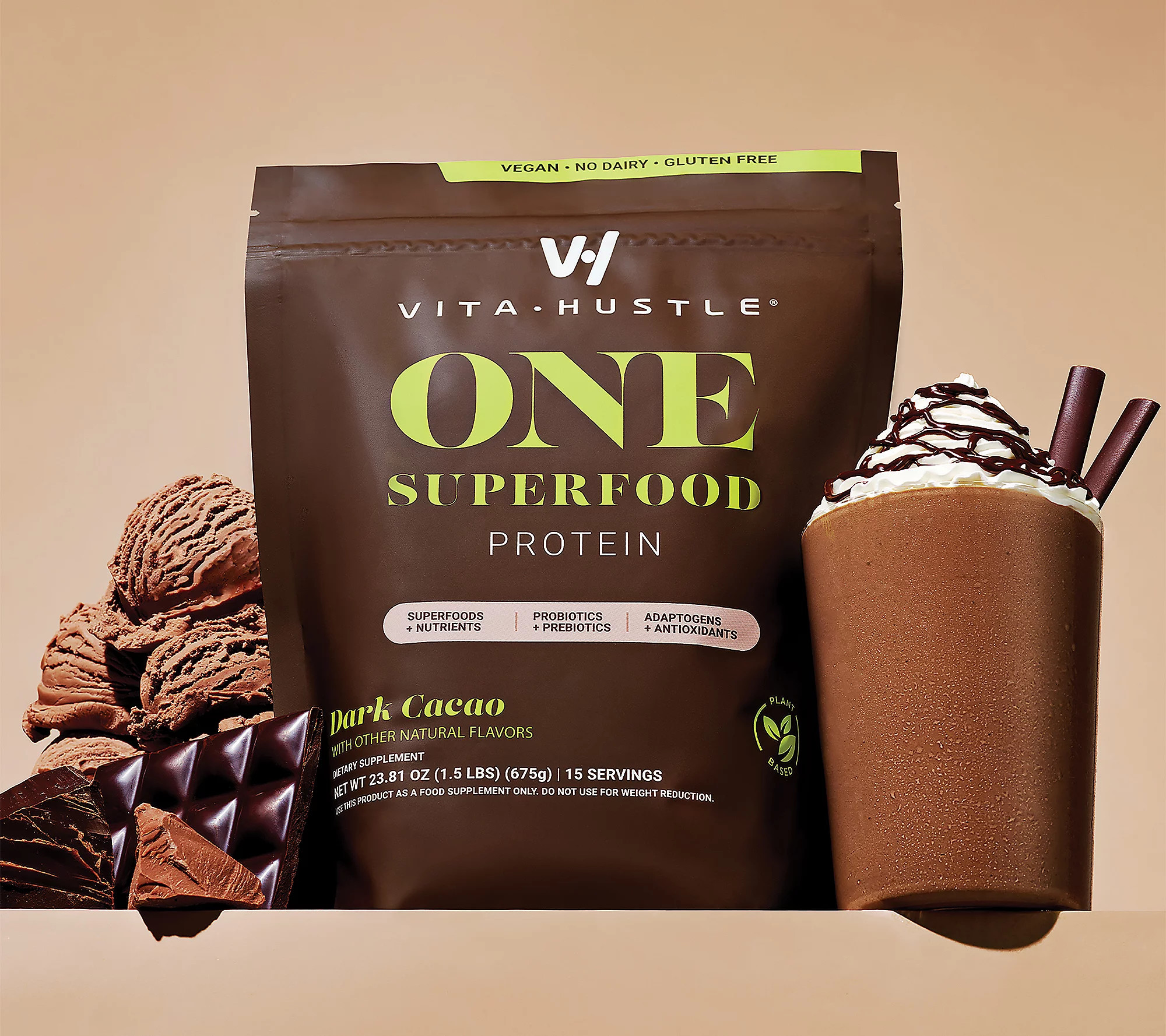 VitaHustle ONE Superfood Protein Shake 15 Servings | QVC