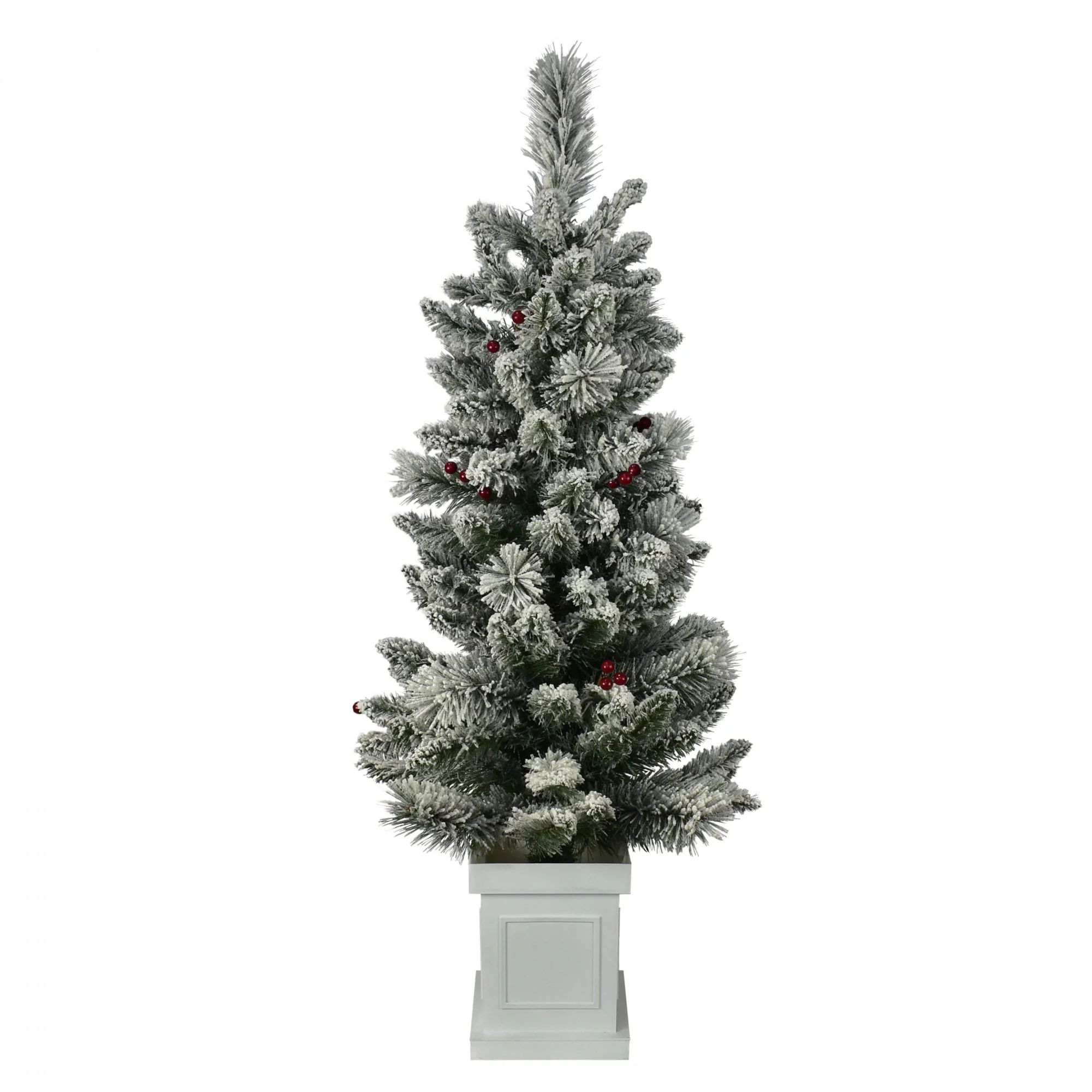 4 ft. Pre-Lit Flocked Astella Artificial Holiday Christmas Tree with 50 Lights and Decorative Ber... | Walmart (US)