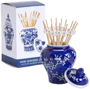 Chinoiserie Bamboo and Rose Mini Ginger Jar with 20 Bamboo Picks in Gift Box Cherry Blossom | Amazon (US)