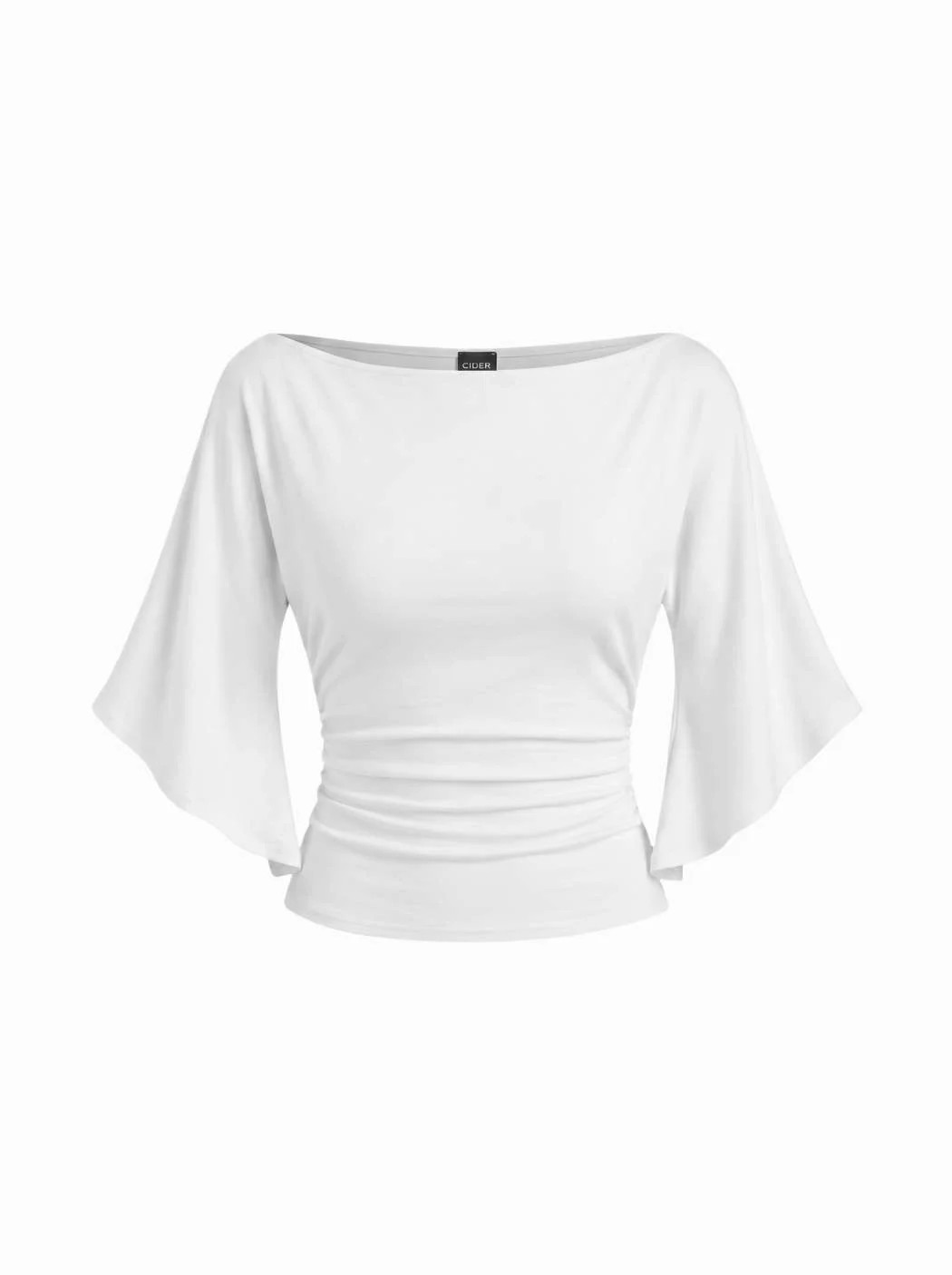 Cotton-blend Stand Collar Ruched Short Sleeve Tee CHF 17.90 | Cider