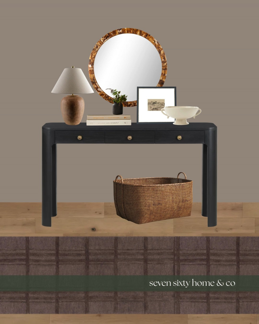 This entryway is meant to feel like a pause. A moment to arrive, to set something down, to breathe before the rest of the house unfolds. Dark wood tones ground the space, while warm neutrals and classic shapes keep it feeling familiar and calm rather than formal.

The console anchors the room with quiet structure, paired with a softly aged mirror that reflects light without stealing attention. Layered decor stays intentional and restrained, chosen to feel collected over time rather than styled all at once. A woven basket below adds texture and function, keeping everyday essentials close without visual clutter.

This is the kind of entryway that feels timeless and welcoming, rooted in moody traditional style, classic materials, and thoughtful restraint. Designed to age well, live well, and greet you gently every time you walk through the door. 

 #LTKHome #LTKFindsUnder50 #LTKFindsUnder100