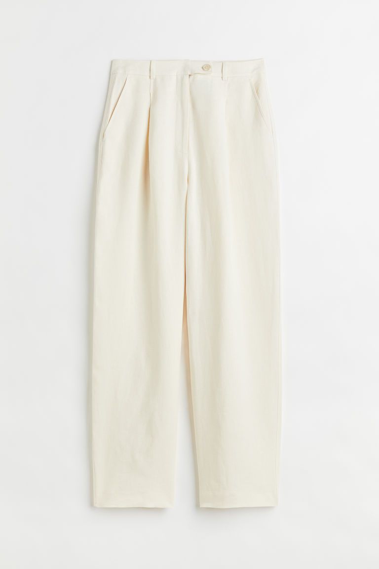 H & M - Tailored linen trousers - Beige | H&M (UK, MY, IN, SG, PH, TW, HK)