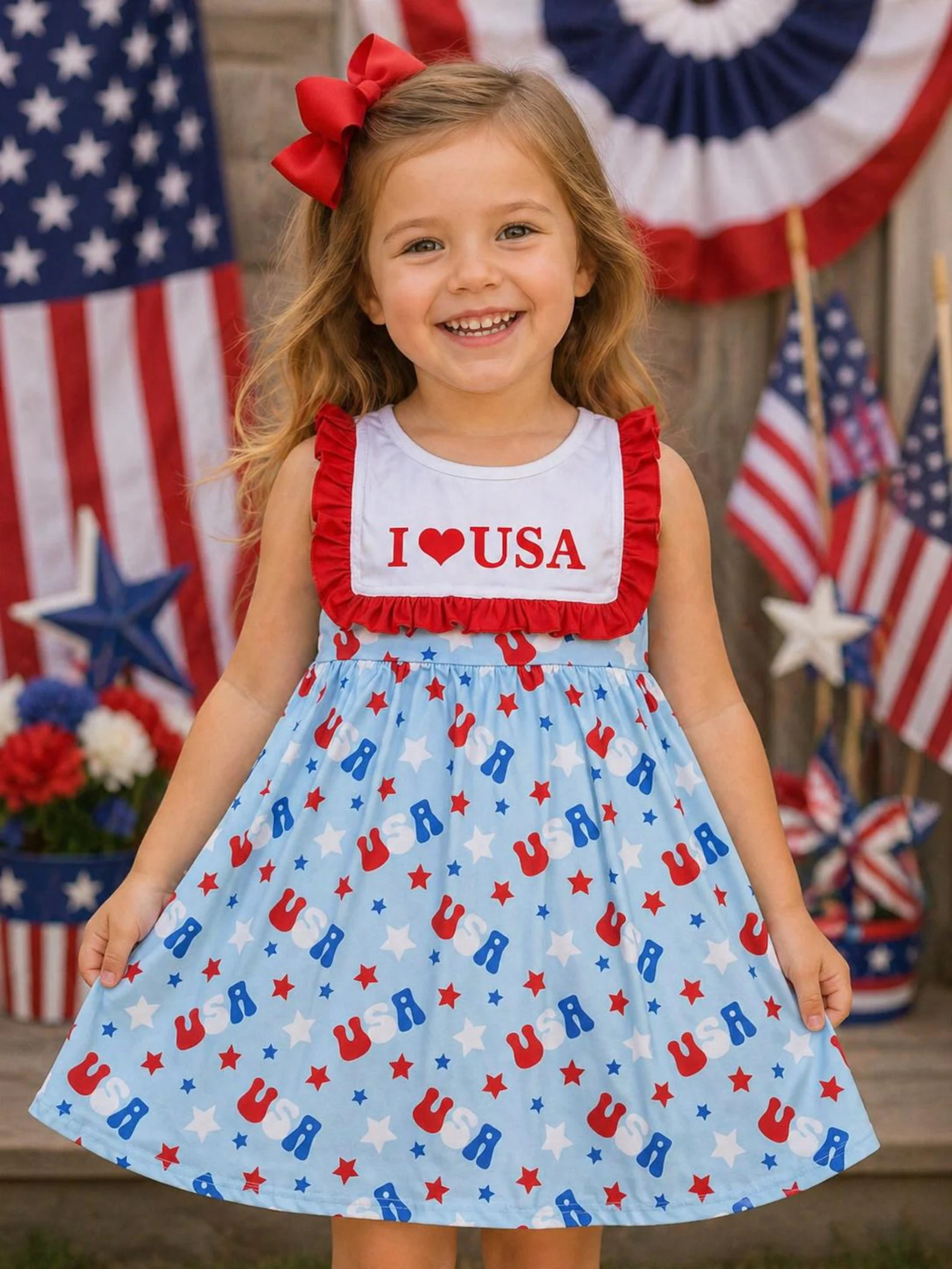 Girls I Heart USA Patriotic Dress - 4th of July Ruffle Sundress - Red White and Blue Star Outfit ... | Etsy (Global)