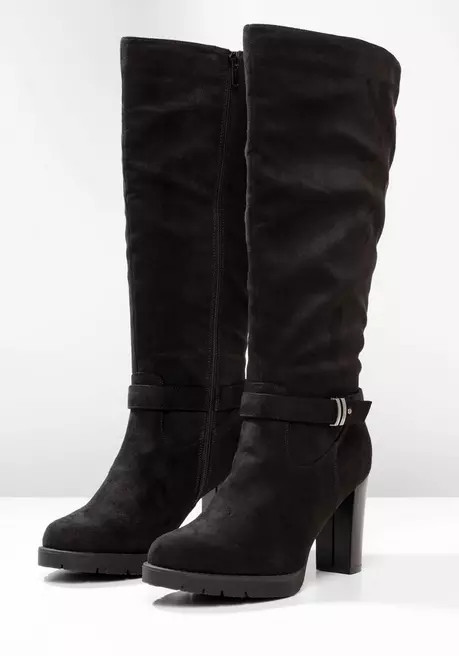 Weitschaftstiefel in Velourslederoptik, mit Schnallenband - schwarz | sheego | sheego (DE)