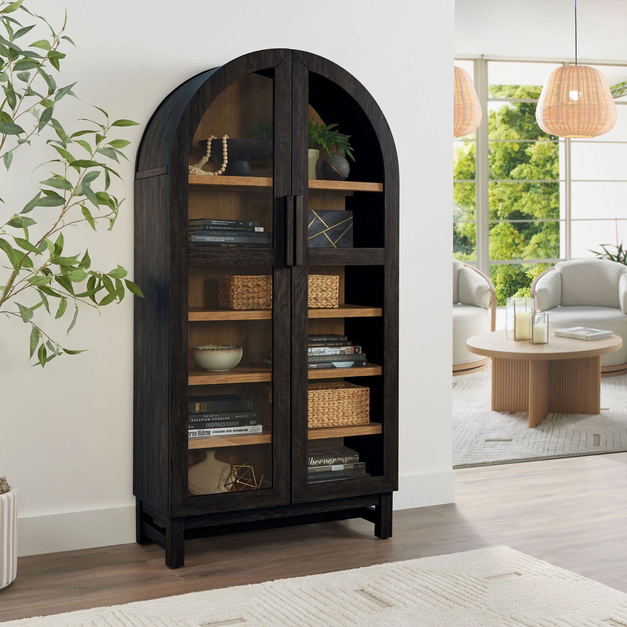 Better Homes & Gardens Juliet Kitchen Rounded Solid Wood Frame Arc Cabinet, Black Finish | Walmart (US)