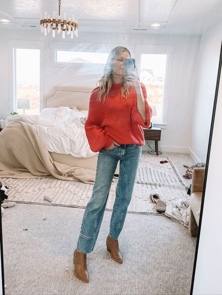 winter outfit • favorite free people barrel jeans that are so flattering • Target boots 