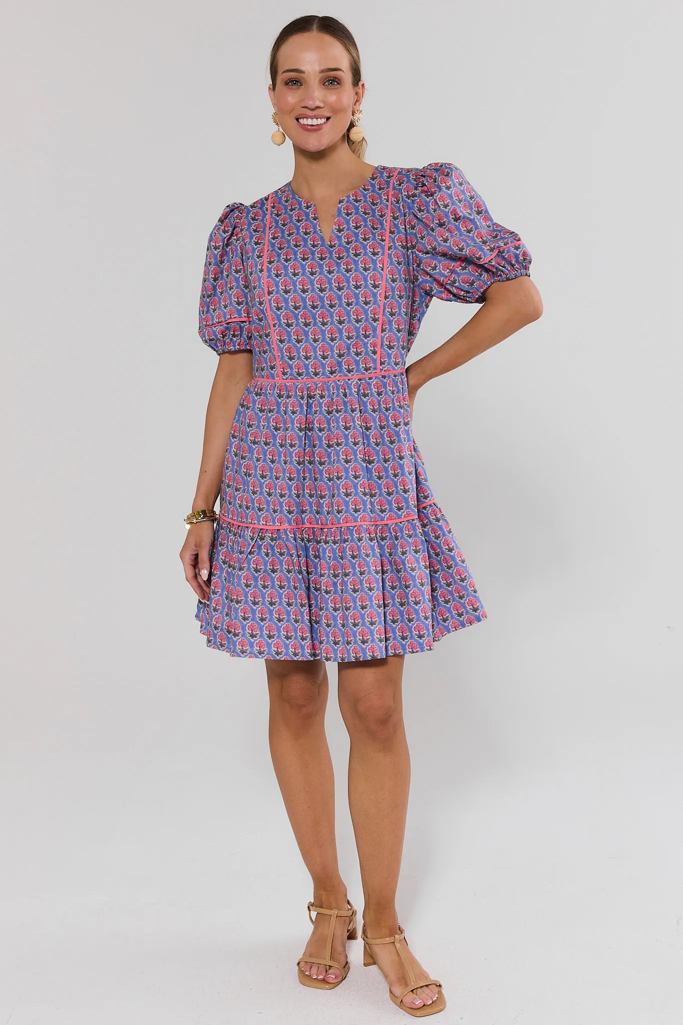 Landry Blue Floral Print Short Dress | Avara