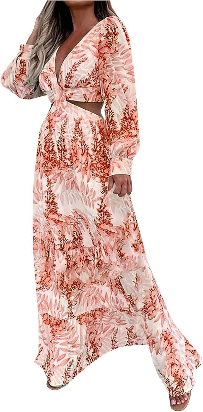 Women's Shorts Casual Summer Print V-Neck Sleeves Puff Sleeve Dress Printed Long-Sleeve Elegant D... | Amazon (US)