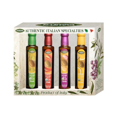 Mantova Organic Flavored Extra Virgin Olive Oil Variety Pack – Garlic, Basil, Chili, and Lemon (8.5 oz Bottles, Pack of 4) – Perfect for Cooking, Dressing, and a Great Gift Item | Amazon (US)