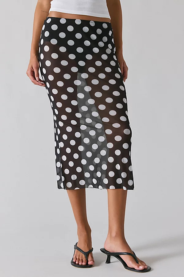 Urban Outfitters UO Dottie Sheer Mesh Polka Dot Midi Skirt in Black/White Polka Dot, Women's at Urban Outfitters | Urban Outfitters (US and RoW)