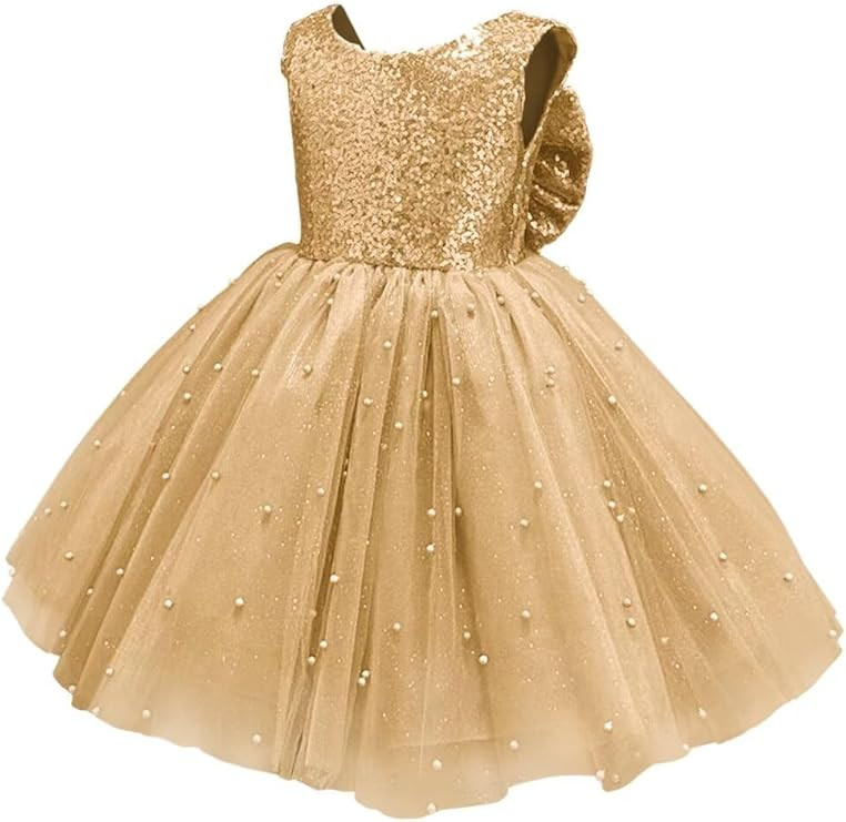 Sparkle Sequin Tulle Flower Girl Dresses for Wedding Kids Princess Pageant Dress Pearls Bow Prom ... | Amazon (US)