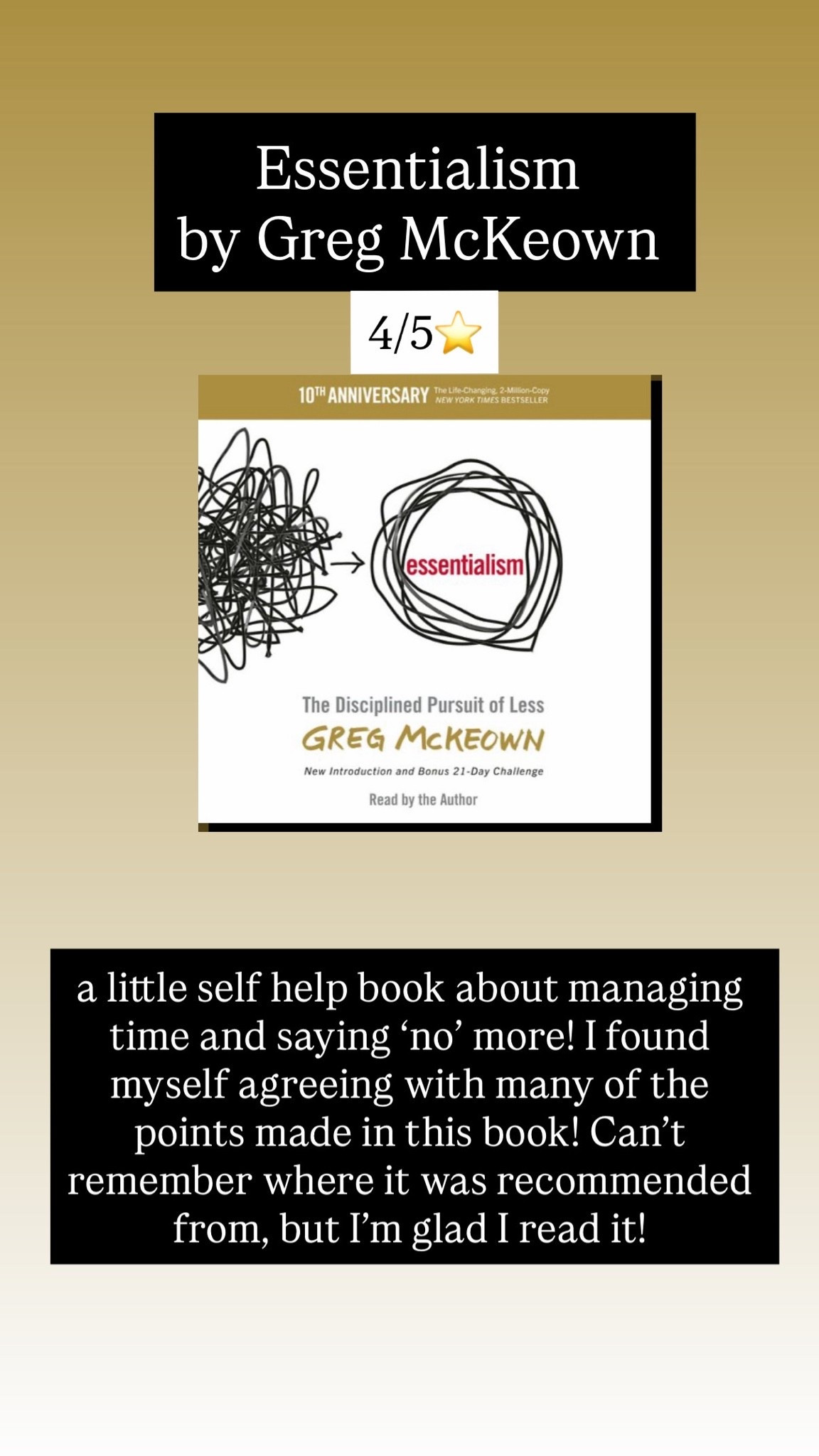 14. Essentialism by Greg McKeown :: 4/5⭐️ a little self help book about managing time and saying ‘no’ more! I found myself agreeing with many of the points made in this book! Can’t remember where it was recommended from, but I’m glad I read it!

#LTKdayinmylife #LTKstorytime #LTKTravel