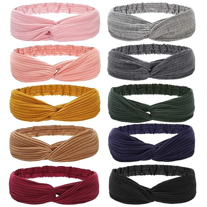 Folora 10pcs Twisted Criss Cross Elastic Headbands Soft Knitted Cotton Hair Bands for Women Girls | Amazon (US)