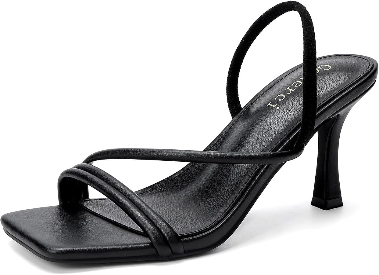 Goderci Kitten Strappy Heels for Women Square Open Toe Ankle Strap Heeled Sandals Dressy Wedding ... | Amazon (US)