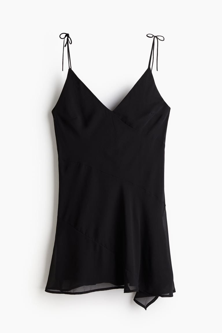 Sheer Asymmetric Dress - V-neck - Sleeveless - Black - Ladies | H&M US | H&M (US + CA)