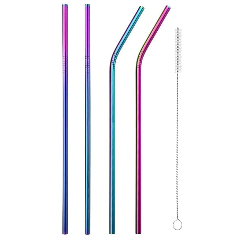 VEHHE Metal Straw Stainless Steel Straws Drinking Reusable Straws 4 Set -10.5" Ultra Long Rainbow... | Amazon (US)