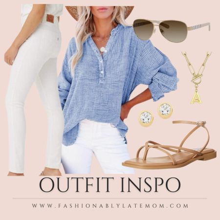 Amazon Spring Outfit Inspo!

Fashionablylatemom 
PRETTYGARDEN
Women's Summer sleeveless blouse
White denim
Women’s sandals
Women’s chambray shirt
Women’s denim
Women’s summer distressed denim
Cuffed jeans
Tom’s wedges
Summer wedges
Women’s gold earrings
Summer earrings
Gold dangle earrings

#LTKSeasonal #LTKstyletip #LTKsalealert