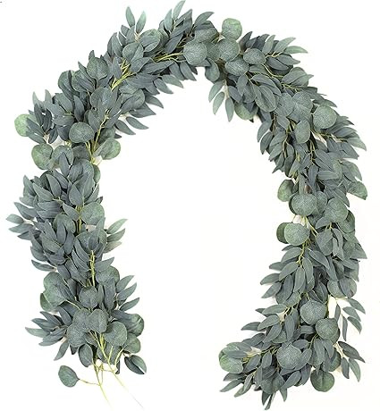 2 Pack - Artificial Eucalyptus Garland with Willow Vines, 6.5' Long Faux Eucalyptus Garland Green... | Amazon (US)