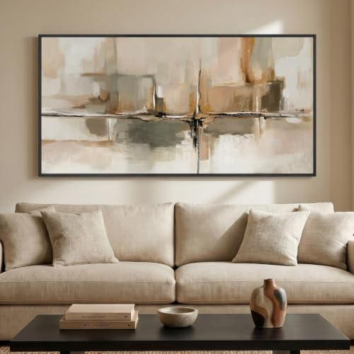 Large Framed Neutral Abstract Wall Art for Living Room, Horizontal Beige Brown Canvas Prints Paintings Artwork for Walls, Modern Minimalist Pictures Wall Decor for Bedroom Dining Room Office 60x30 In | Amazon (US)