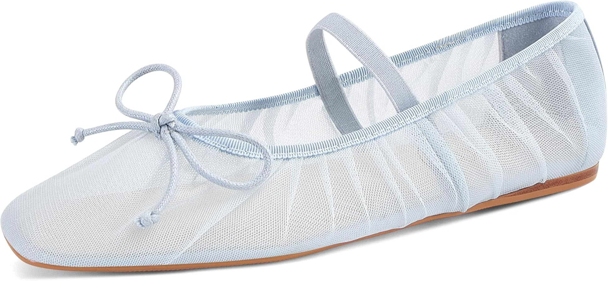 STALOV Mesh Ballet Flats for Women Square Toe Bow Mary Jane Flats Tulle Comfortable Dress Casual ... | Amazon (US)