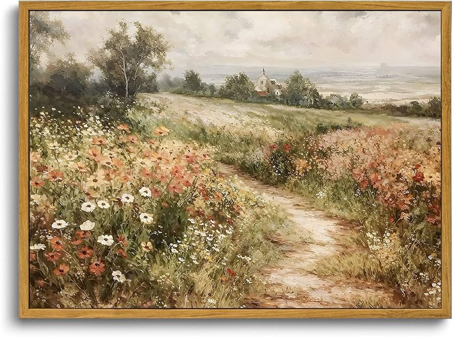 OIQArtOIQ Framed Canvas Wall Art,Vintage Decor,Landscape Nature Country Wildflower Paintings Farm... | Amazon (US)
