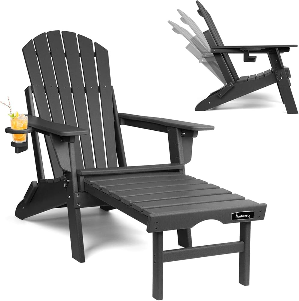 FUNBERRY Adjustable Folding Adirondack Chair with Retractable Ottoman, All Weather Fire Pit Chair... | Amazon (US)