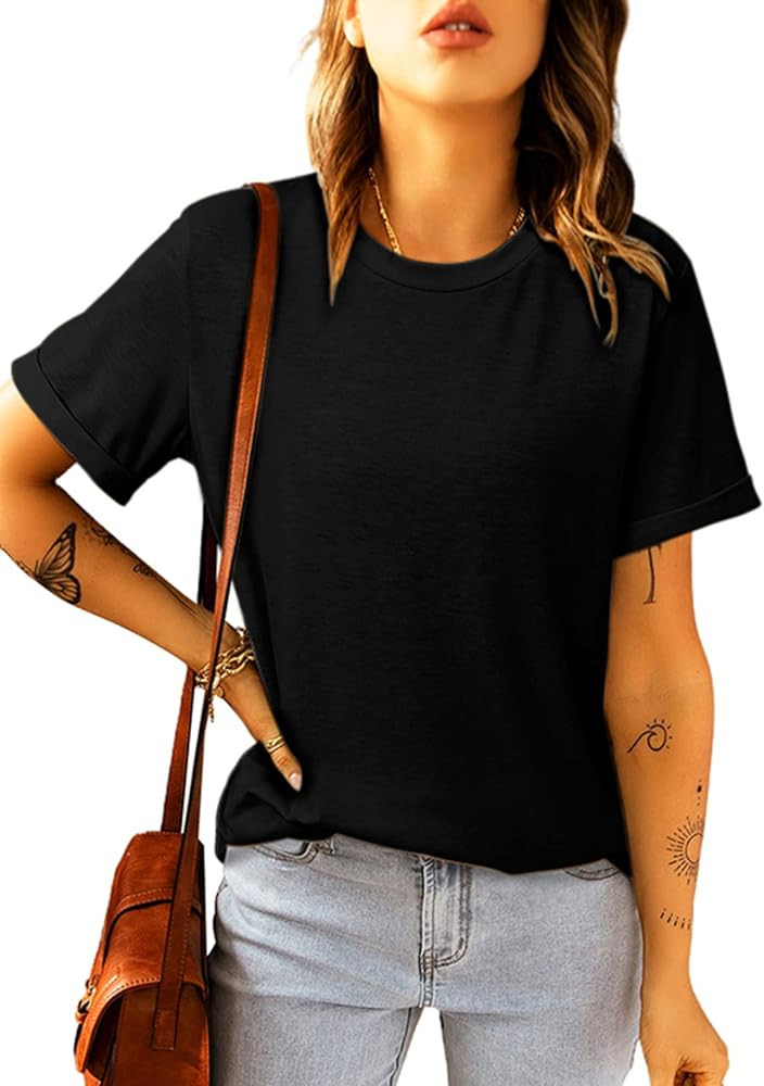 BINLIANG Women Summer Casual Short Sleeve Tee Shirt Tops Crew Neck Tshirts T Shirt Femme | Amazon (US)