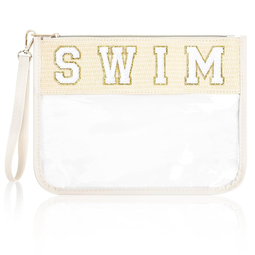 SWIM Bag Sunscreen Makeup Bag Chenille Letter Pouch Clear Travel Zipper Nylon Cosmetic SWIM Pouch... | Amazon (US)