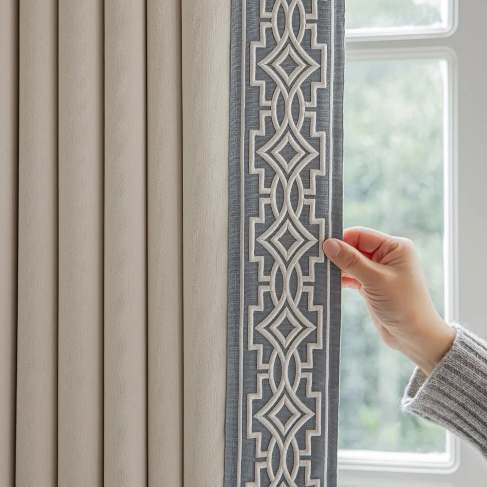 Cream Colour Cotton Blend Curtain Panels with Trim Design, Pinch Pleat Curtains, Room Darking Cur... | Amazon (US)