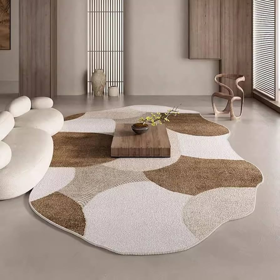 Irregular Shaped Modern Rug Boho Brown Beige Area Rug for Living Room Dining Bedroom Kitchen Art ... | Amazon (US)