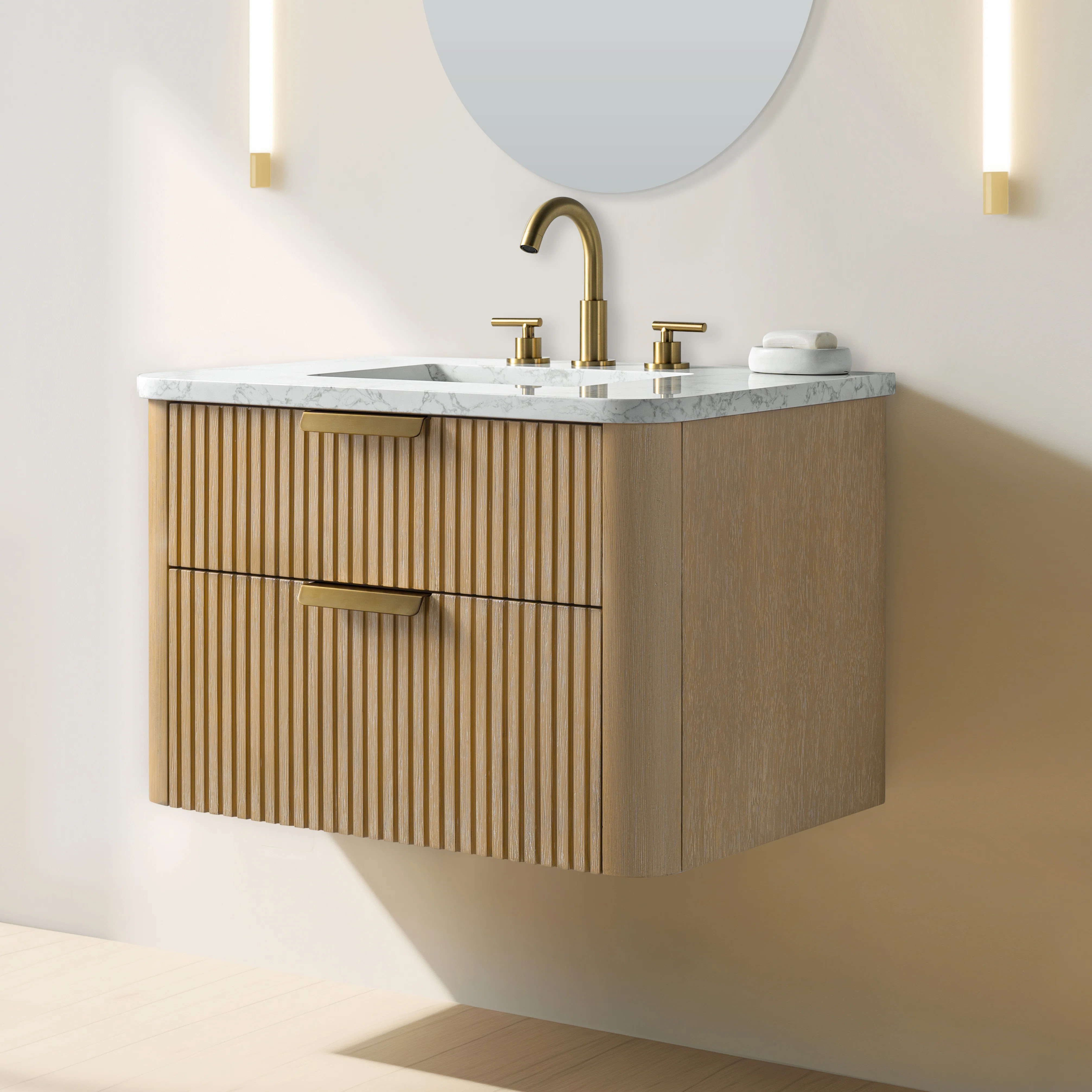 Liljan 30'' Wall-Mounted Single Bathroom Vanity with Engineered Stone Top | Wayfair North America