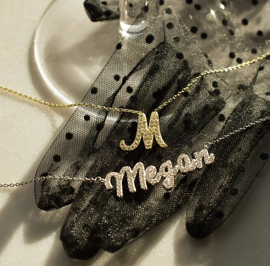 Custom Crystal Script Necklace Set | The Sis Kiss