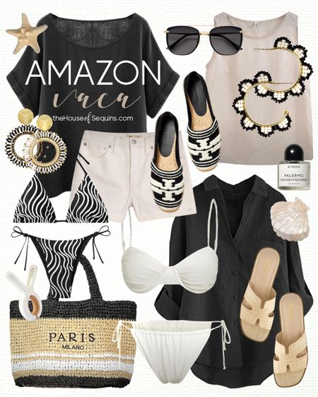 Shop these Amazon Vacation Outfit and Resortwear finds! Summer outfit Beach travel outfit Linen shirt, Madewell denim shorts, swimsuit coverup, bikini, straw tote bag, beach bag, Tory Burch espadrilles, rattan sandals and more! 

#LTKSeasonal #LTKswim #LTKtravel