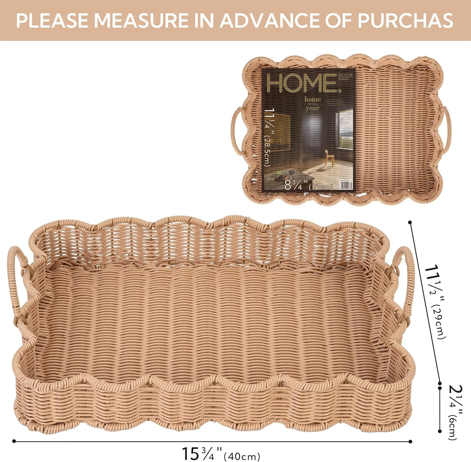 GRANNY SAYS Scalloped Edge Rectangle Wicker Serving Tray, Coffee Table Tray, Serving Trays with H... | Amazon (US)