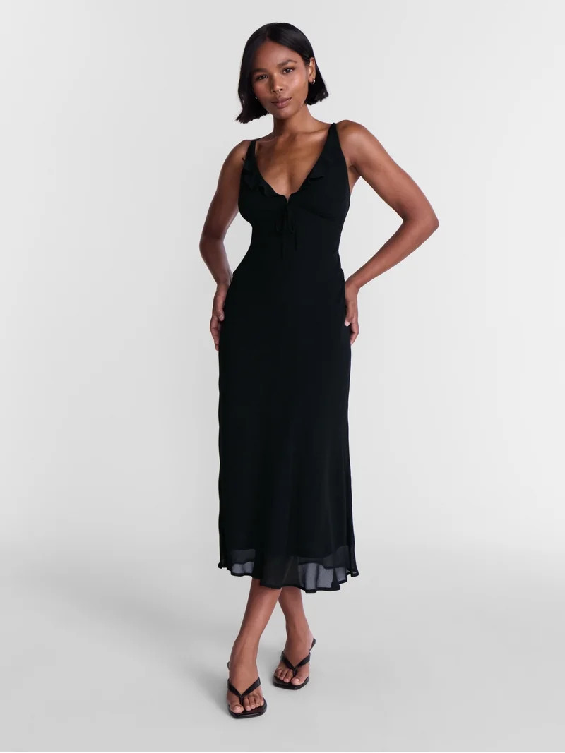 No Boundaries Ruffle V Neck Maxi Dress, Women's XXS-XXL | Walmart (US)