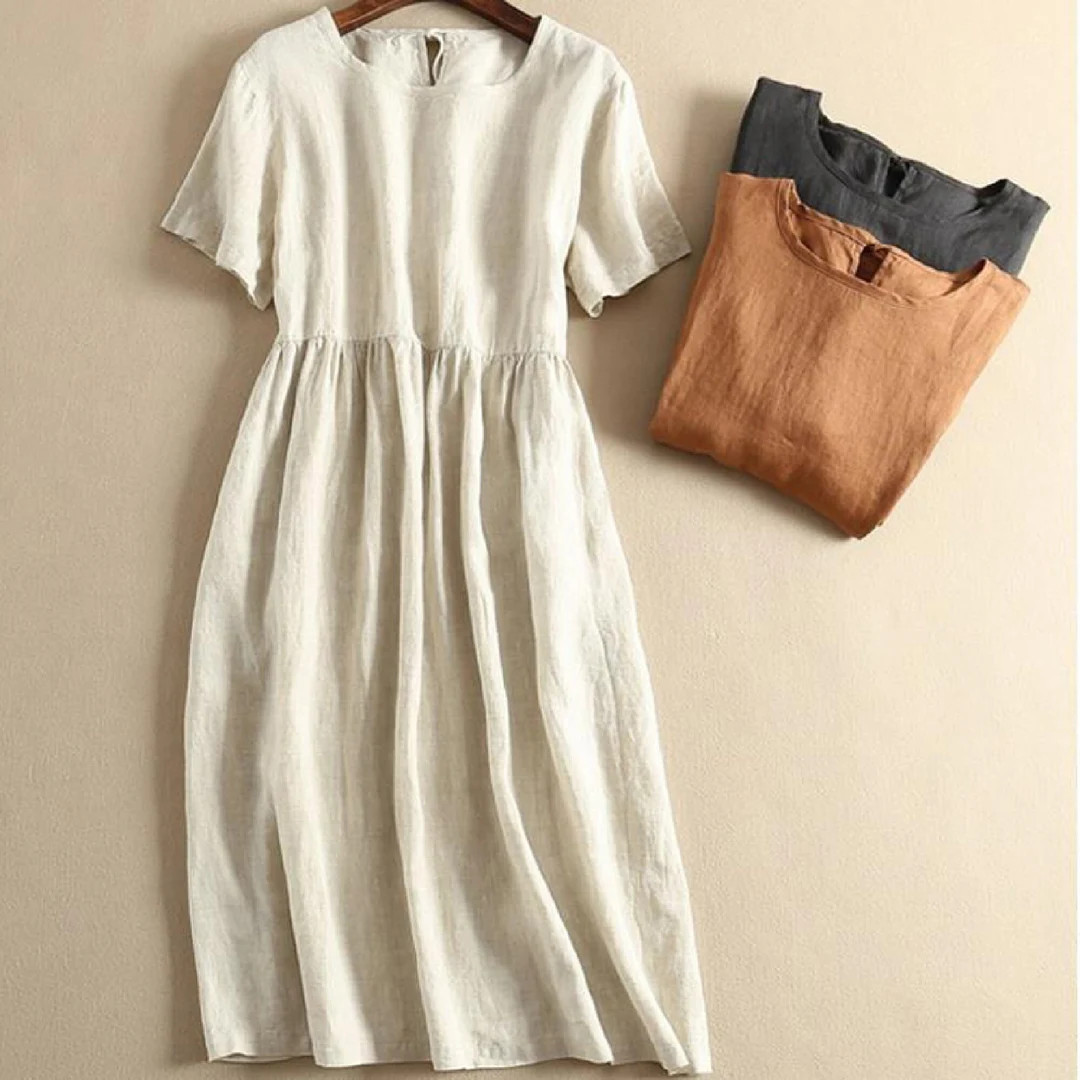 Soft Linen Dress Short Sleeve Minimalist Dress Black White or Brown Linen Maxi Dress | Etsy (US)