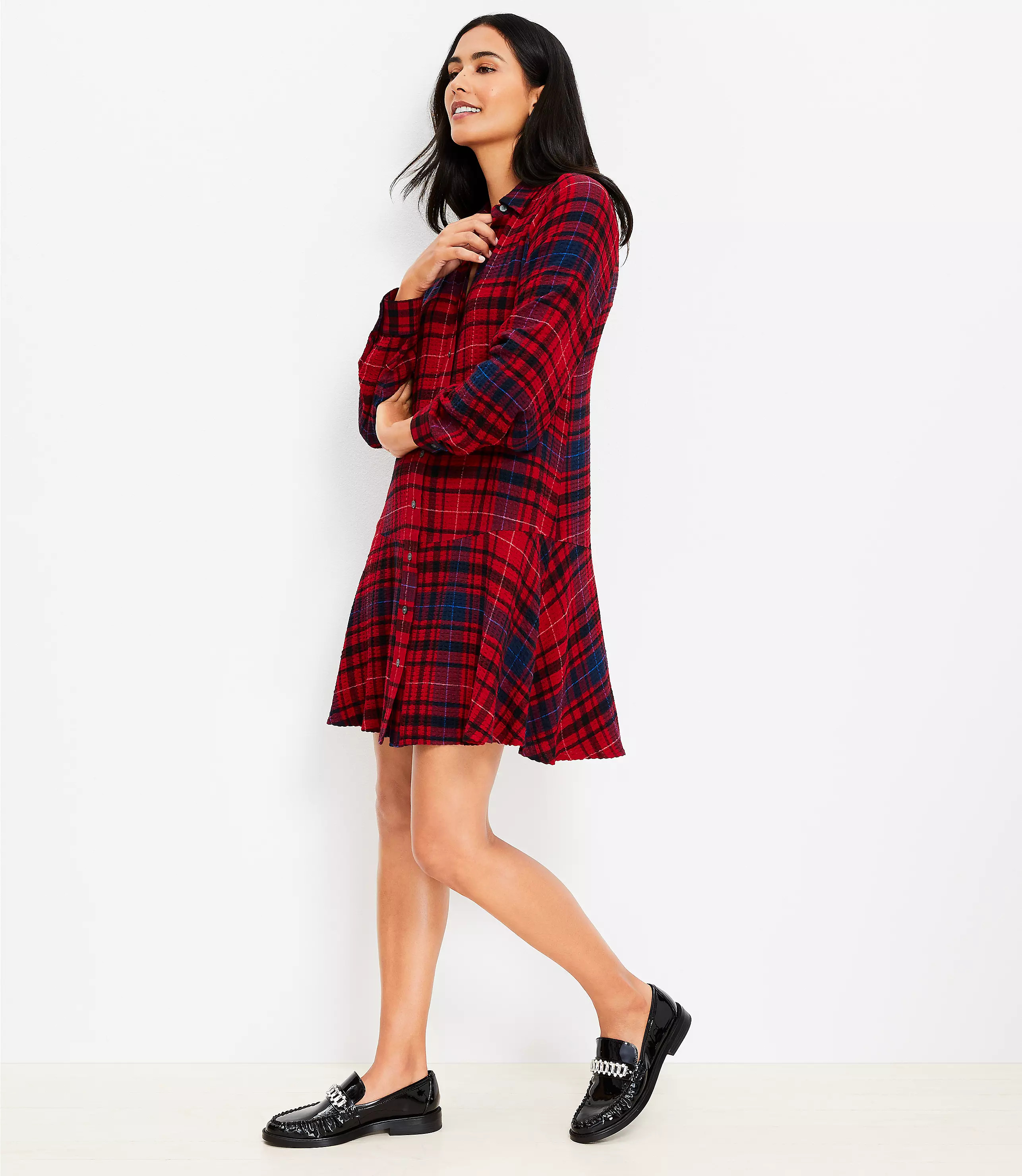 Plaid Flounce Mini Shirtdress | LOFT
