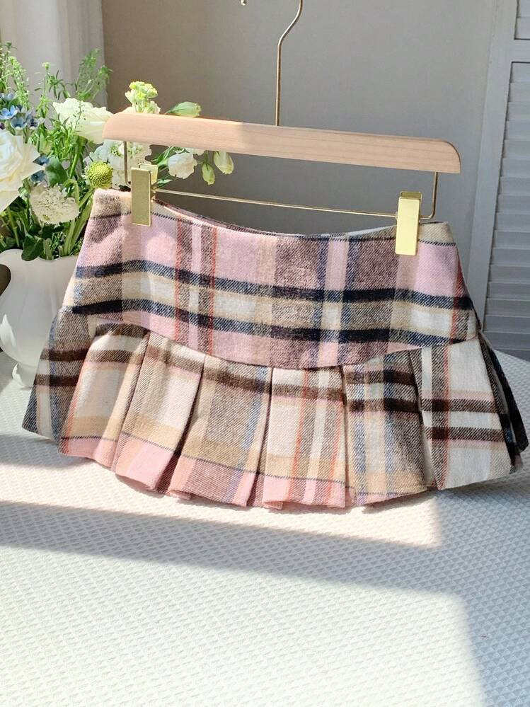 SHEIN X Carly Lawrence Comfortcana Women's Autumn And Winter Plaid Pleated Skirt | SHEIN