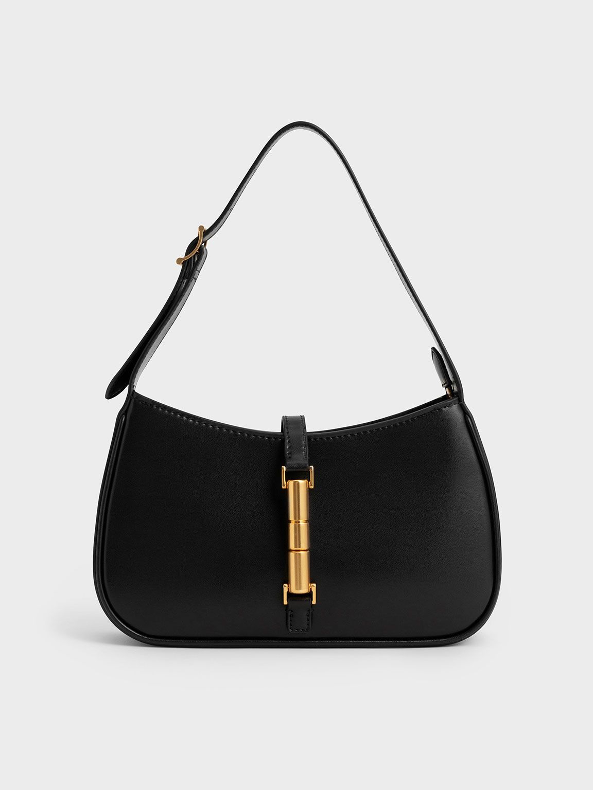 Black Cesia Metallic Accent Shoulder Bag | CHARLES &amp; KEITH | Charles & Keith US