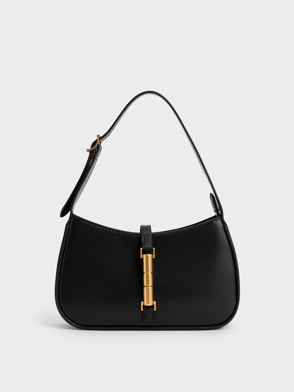 Black Cesia Metallic Accent Shoulder Bag | CHARLES &amp; KEITH | Charles & Keith US