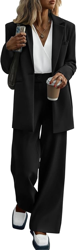 KIRUNDO Women Suits 2 Piece Set Business Casual Dressy Oversized Blazer Jacket and Wide Leg Dress... | Amazon (US)
