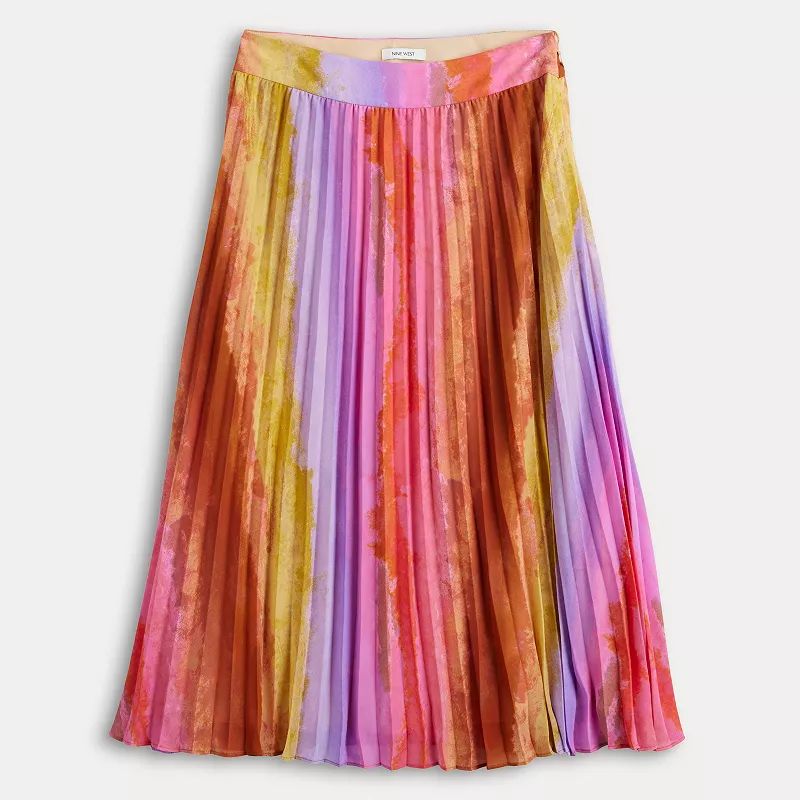 Women's Nine West Pleated Chiffon Rainbow Tie Dye Midi Skirt | Kohl's
