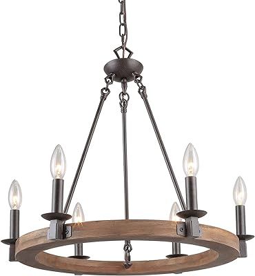 LALUZ Farmhouse Chandeliers for Dining Rooms, 23" Wood Wagon Wheel Chandelier, Rustic Dining Room... | Amazon (US)