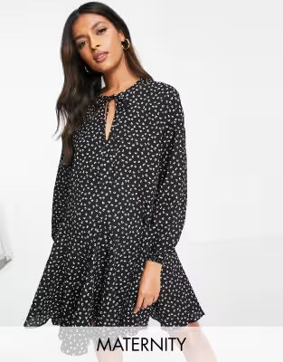 Glamorous Bloom mini swing dress with pleated hem in black mini floral | ASOS (Global)